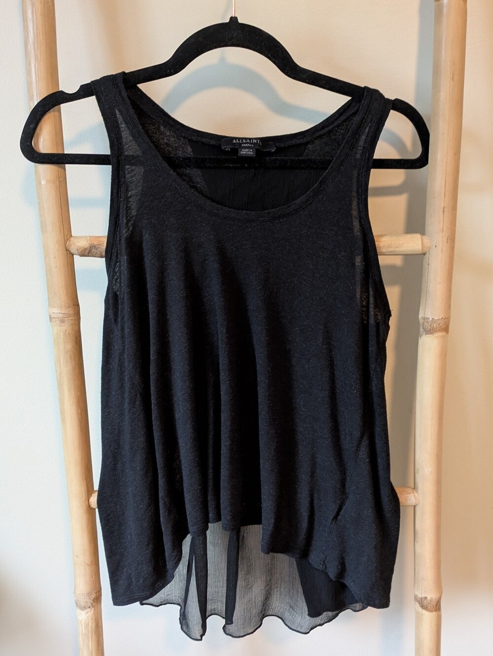 All Saints Indie Sleaze Black Sheer Back Panel Tank Size Small